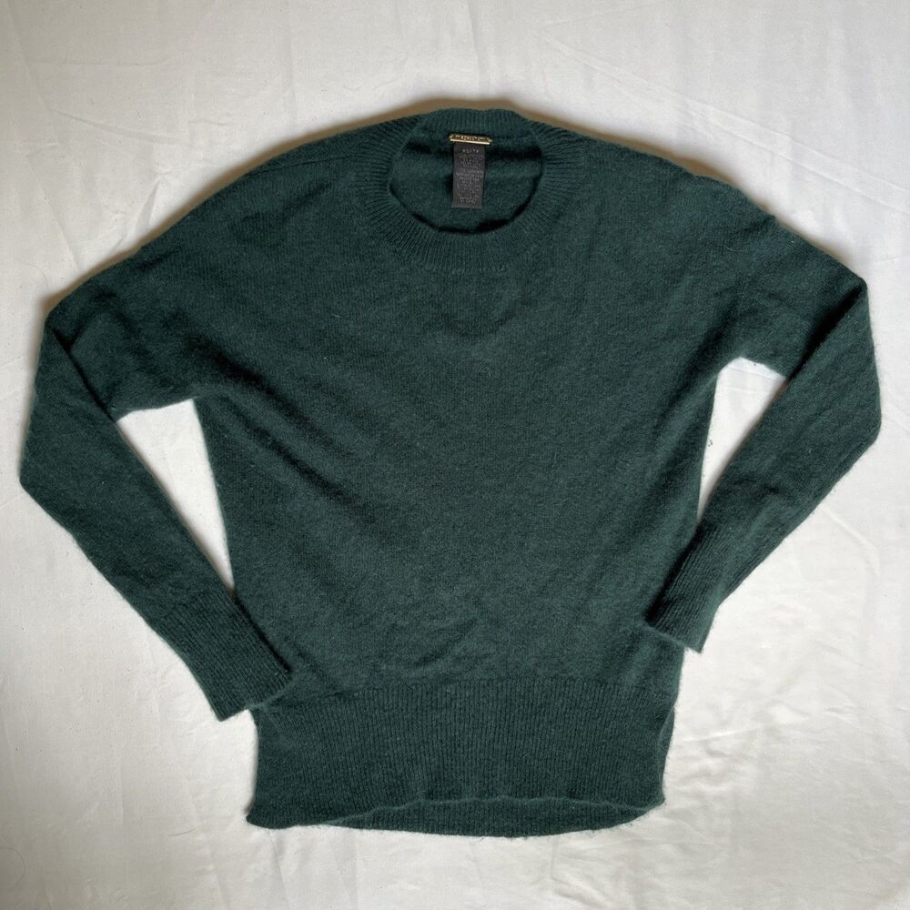 MAGASCHONI 100% Cashmere Sweater XS Green Crew Neck Long Sleeve Soft Luxury